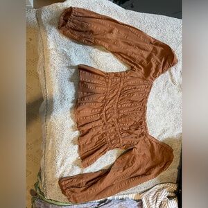 J. Crew Rust Blouse with Puff Sleeves